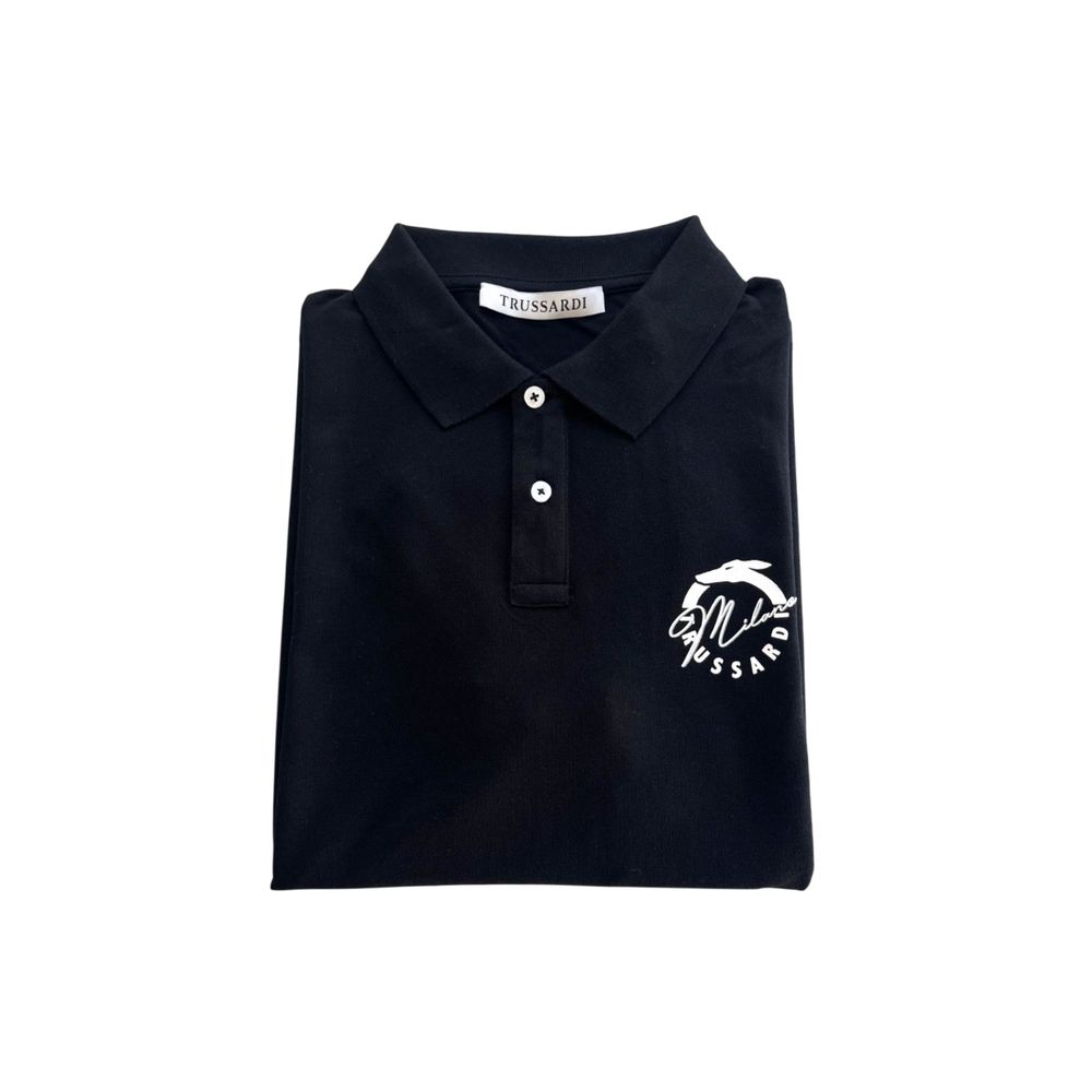 Trussardi Beachwear Black Cotton Polo Shirt