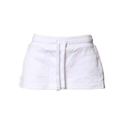 Dolce & Gabbana White Cotton Blend Mid Waist A-line Mini Skirt