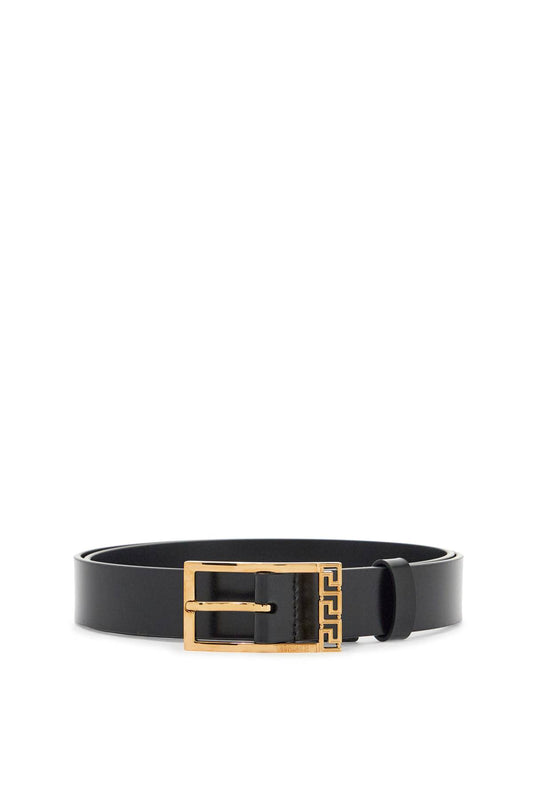 Versace black brushed calfskin belt 30 mm with geometric buckle