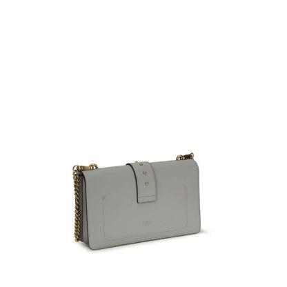 PINKO Gray Calf Leather Bos Taurus Shoulder Bag