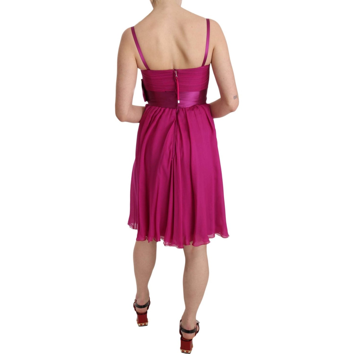 Dolce & Gabbana Elegant Fuchsia Pink Silk Bow Front Dress Dolce & Gabbana