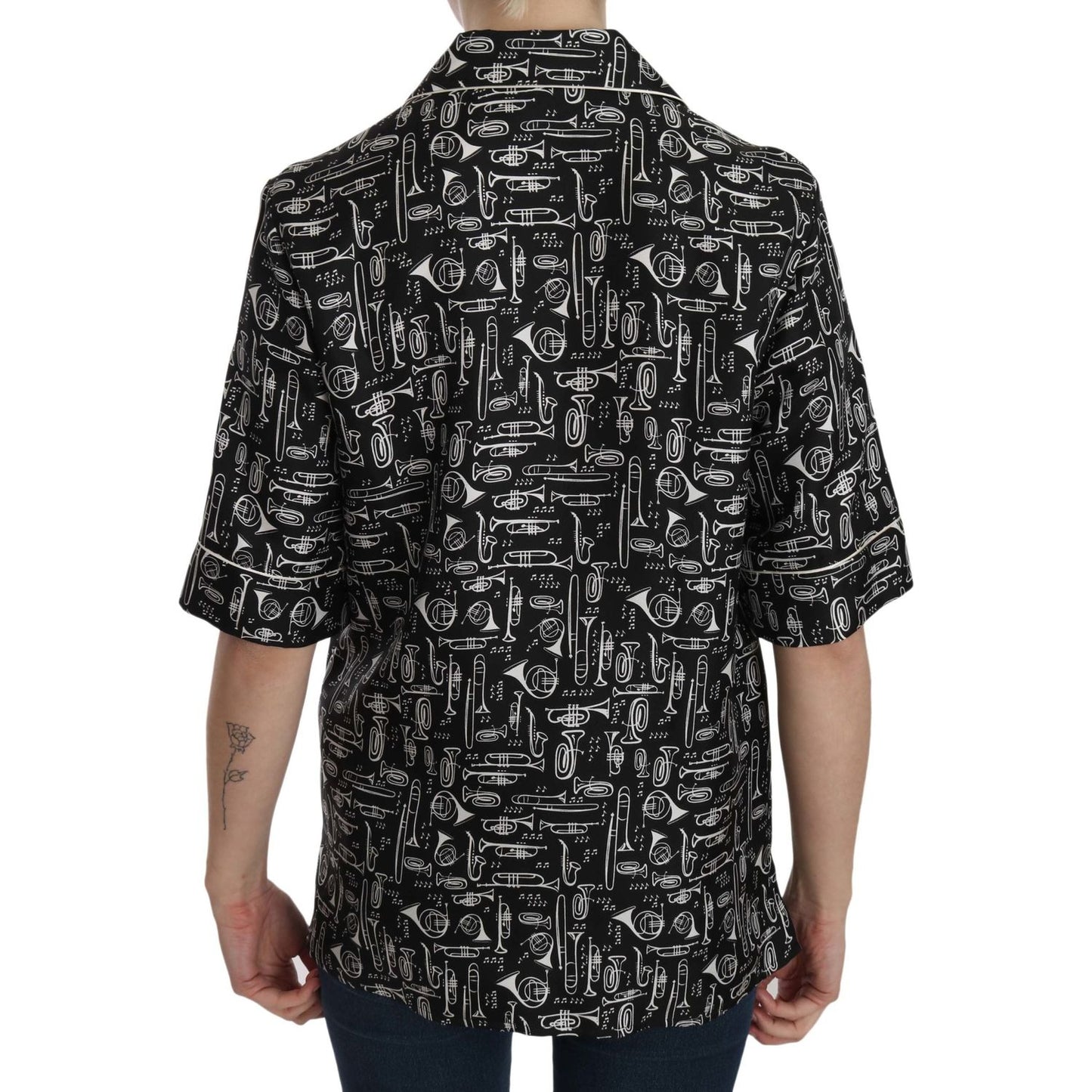 Dolce & Gabbana Musical Instrument Silk Collared Top Dolce & Gabbana