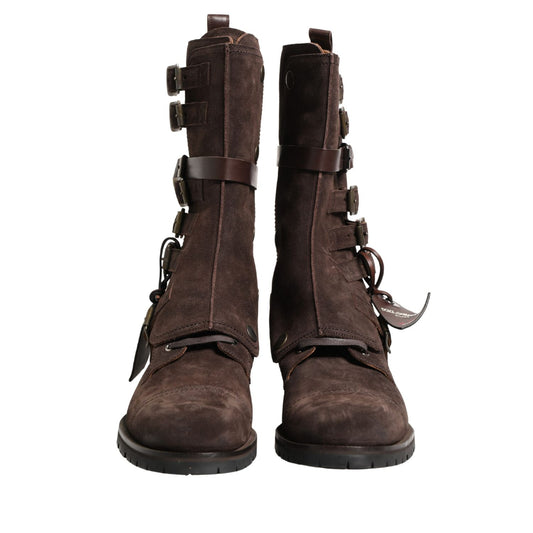 Dolce & Gabbana Brown Suede Leather Combat Ankle Boots  Shoes