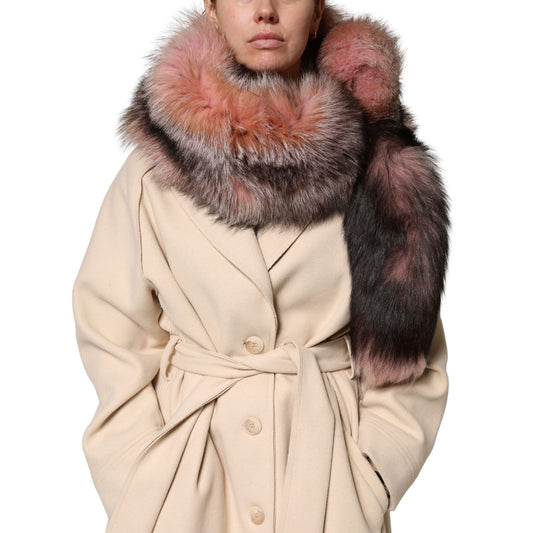 Dolce & Gabbana Pink Frost Fox Fur Neck Warmer Winter 120cm x 27cm Scarf
