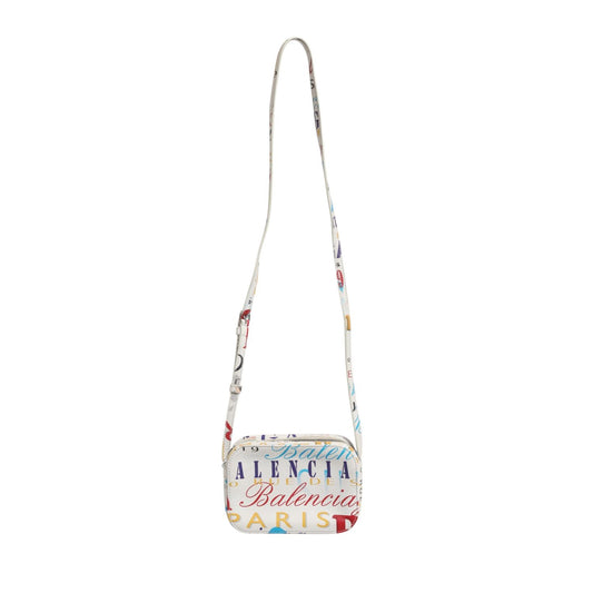 Balenciaga White Graffiti Print Leather Mini City Handbag