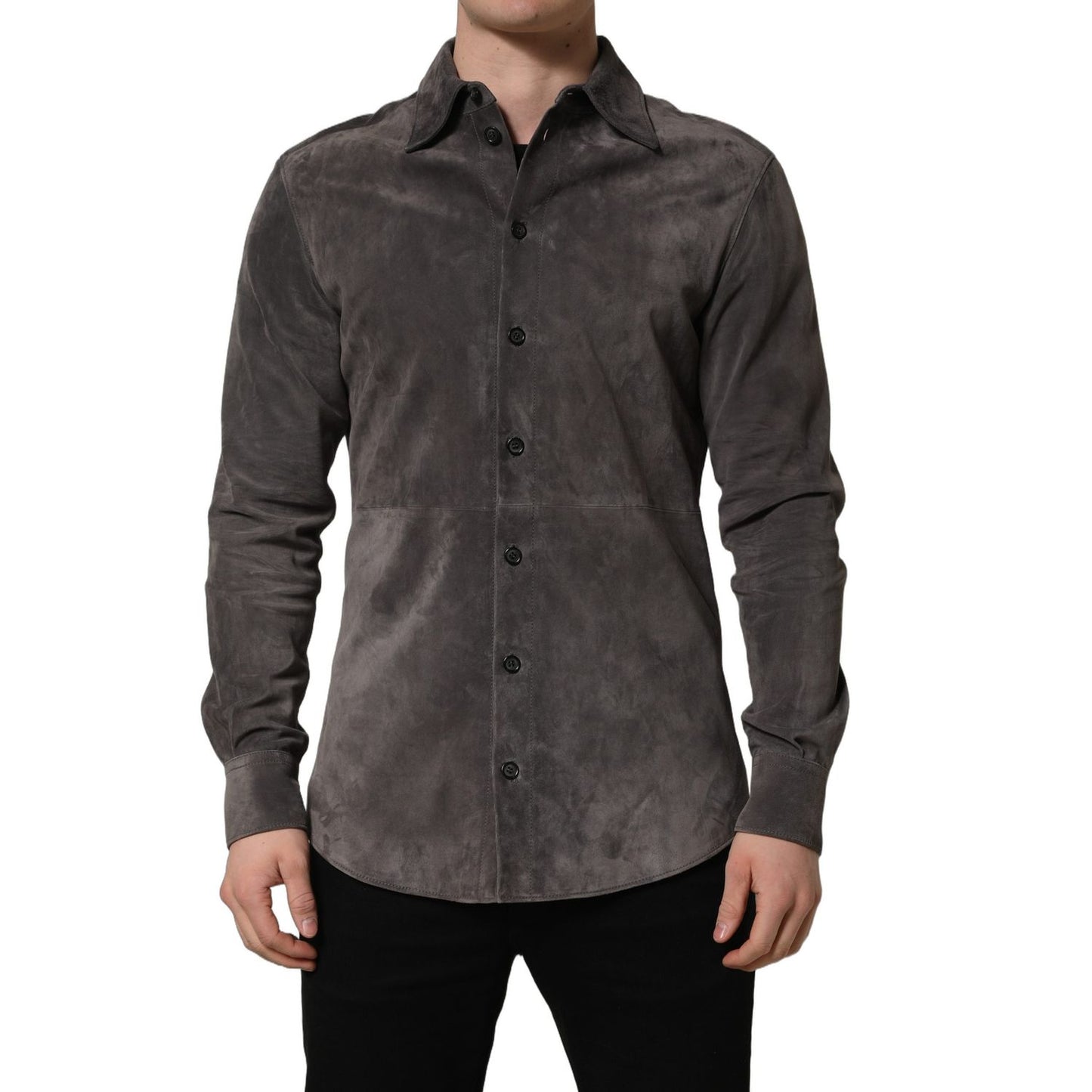 Dolce & Gabbana Gray Suede Long Sleeves Button Down Shirt