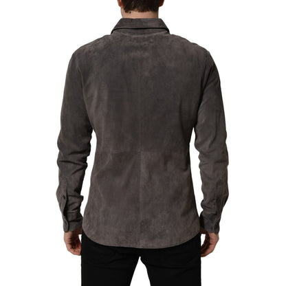 Dolce & Gabbana Gray Suede Long Sleeves Button Down Shirt
