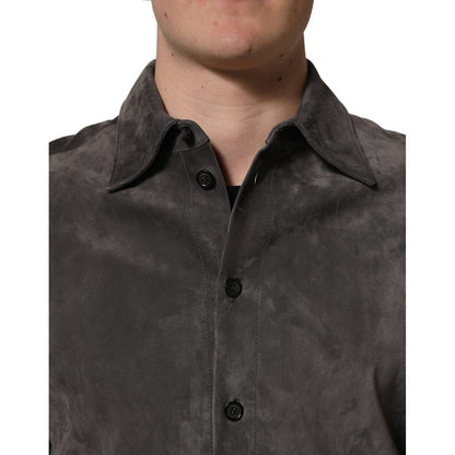 Dolce & Gabbana Gray Suede Long Sleeves Button Down Shirt