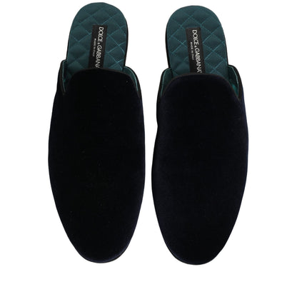Dolce & Gabbana Dark Blue Suede Slides Flat Slipper Men Shoes