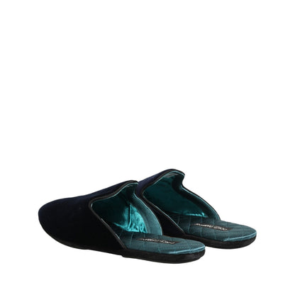 Dolce & Gabbana Dark Blue Suede Slides Flat Slipper Men Shoes