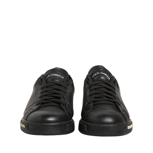 Dolce & Gabbana Black Leather Logo Low Top Men Sneakers Shoes