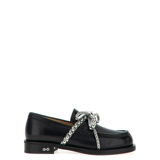 MACH & MACH Black Leather Slip-On Loafers