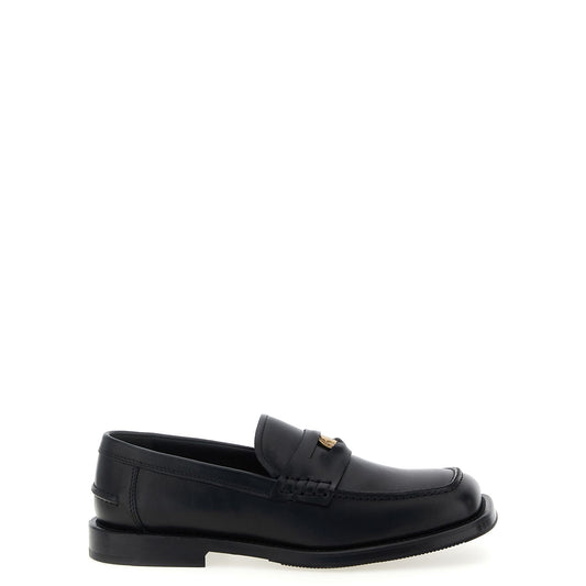 Moschino Black Velvet Leather Slip-On Loafers