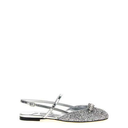 Jimmy Choo Silver Tencel Ballet Flats