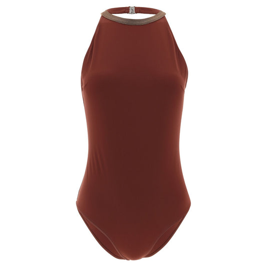 Brunello Cucinelli Bordeaux Polyamide One-Piece Swimsuit