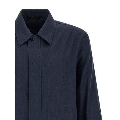Brioni Blue Linen Full-Length Jacket