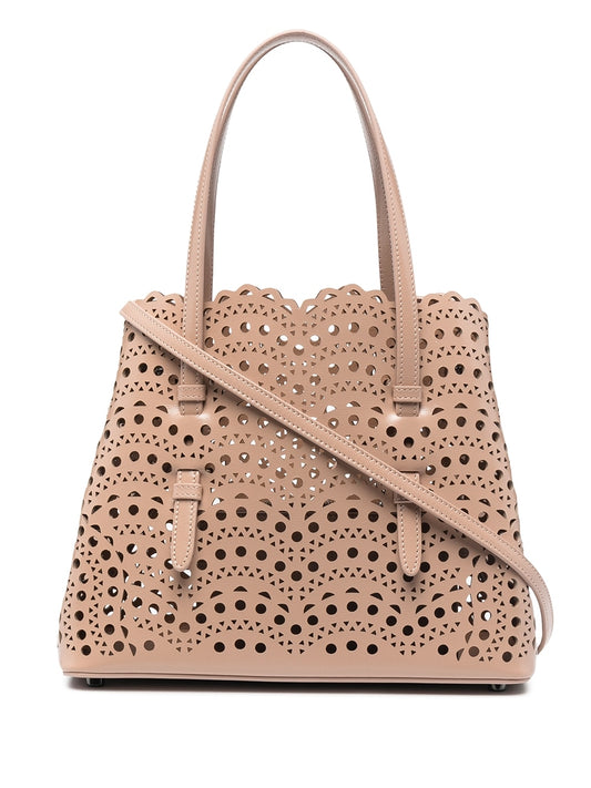 Alaia Beige Lamb Skin Mina Perforated Tote Bag Handbag Alaia