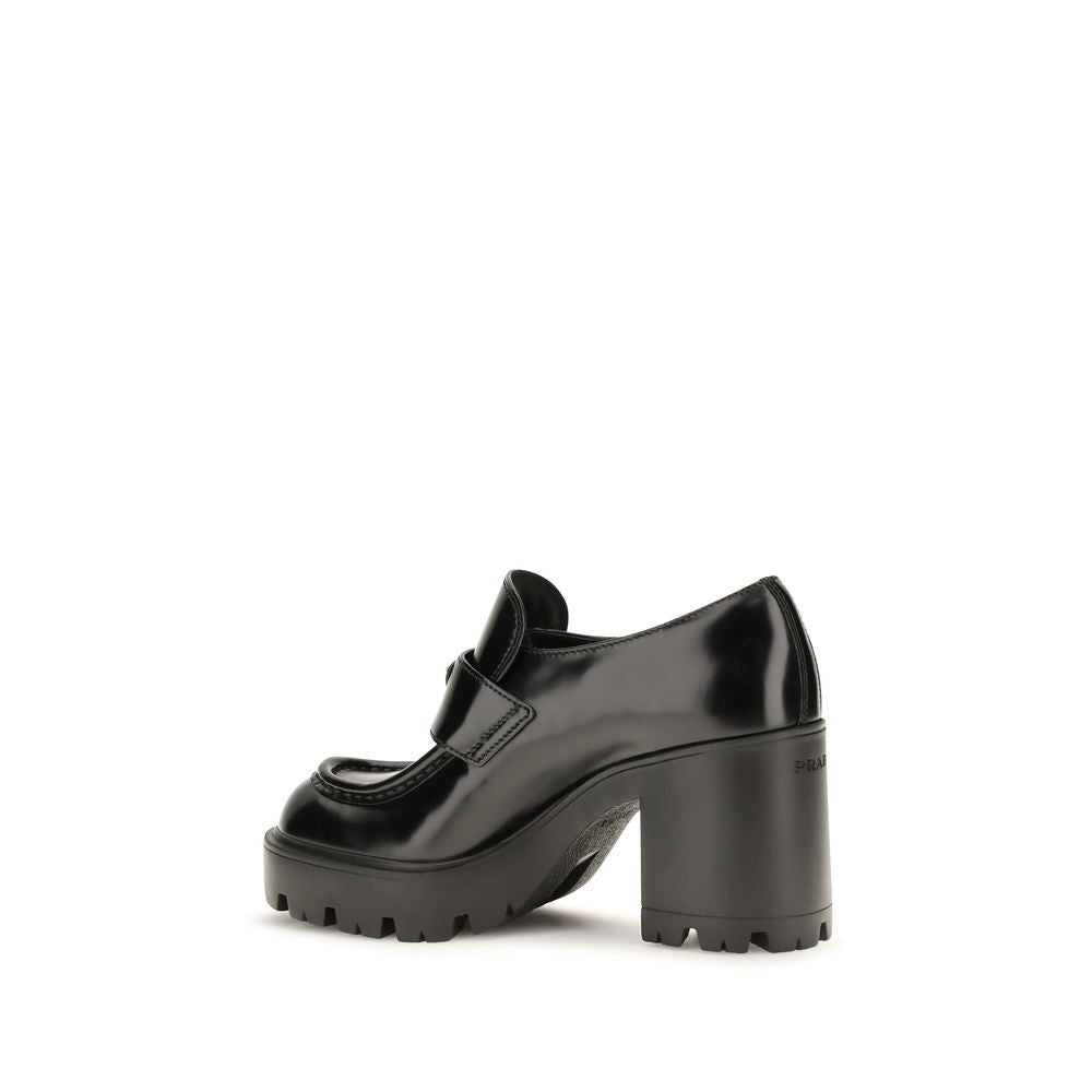 Prada Black Calf Leather Bos Taurus Platform Loafers