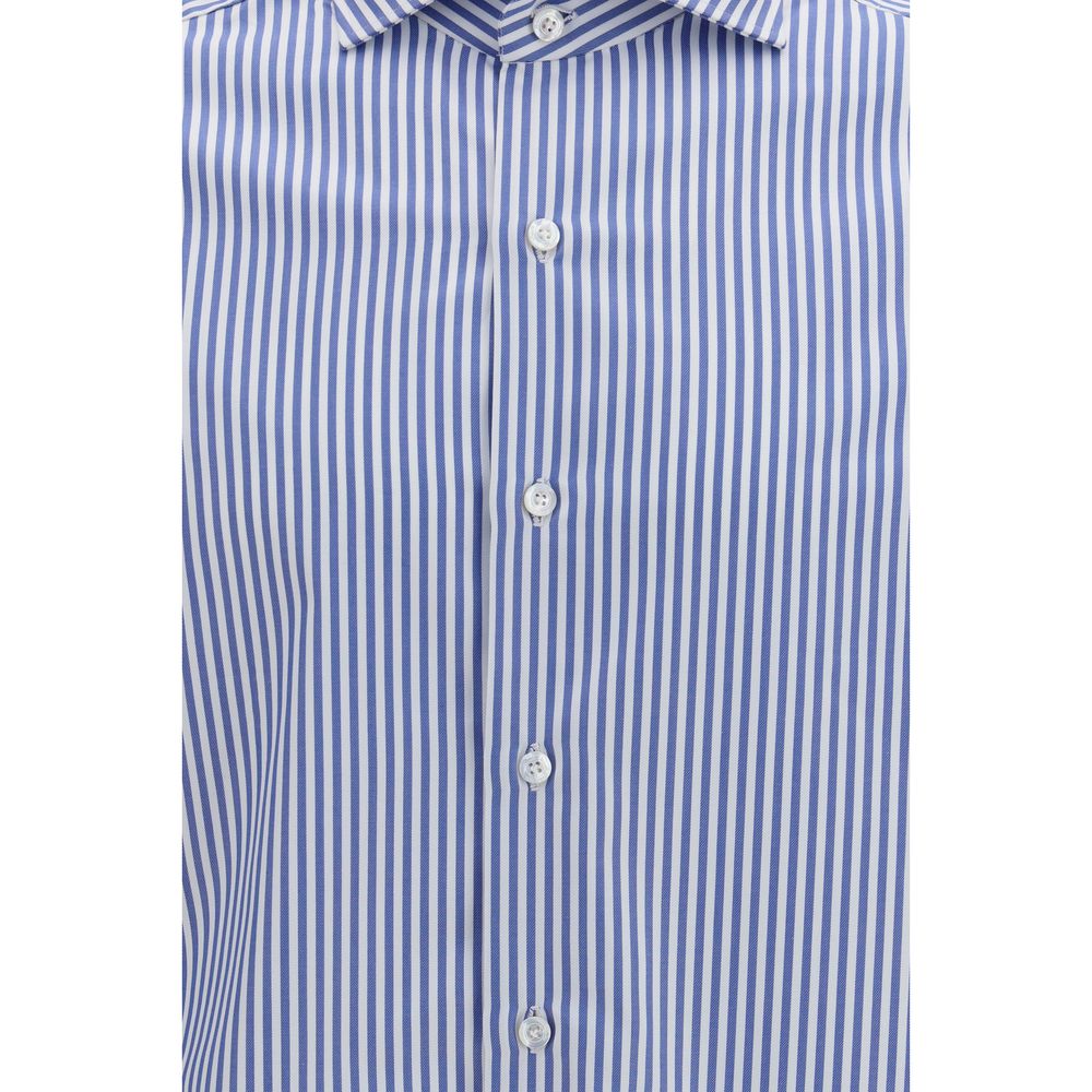 Finamore Blue Cotton Pattern Shirt