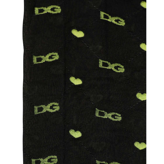 Dolce & Gabbana Black Green Nylon Logo Tights Stocking Pantyhose Socks