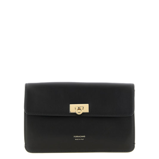 Ferragamo Black Calfskin Clutch Bag