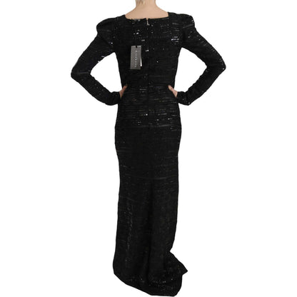 John Richmond Black Silk Sheath Maxi Dress with Sequins John Richmond