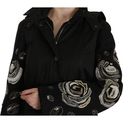 John Richmond Floral Sequined Beaded Hooded Jacket Coat