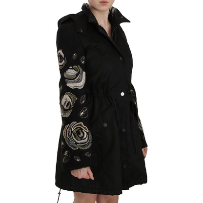 John Richmond Floral Sequined Beaded Hooded Jacket Coat
