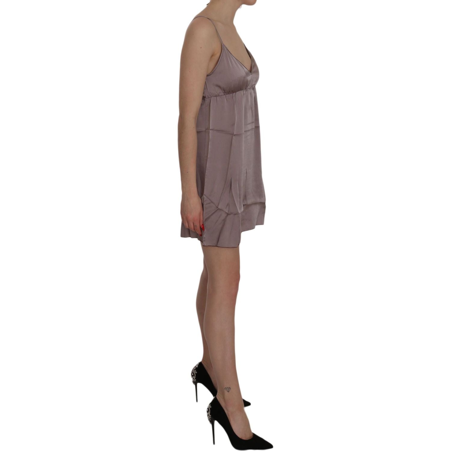 PINK MEMORIES Purple Spaghetti A-line Mini Silk Dress