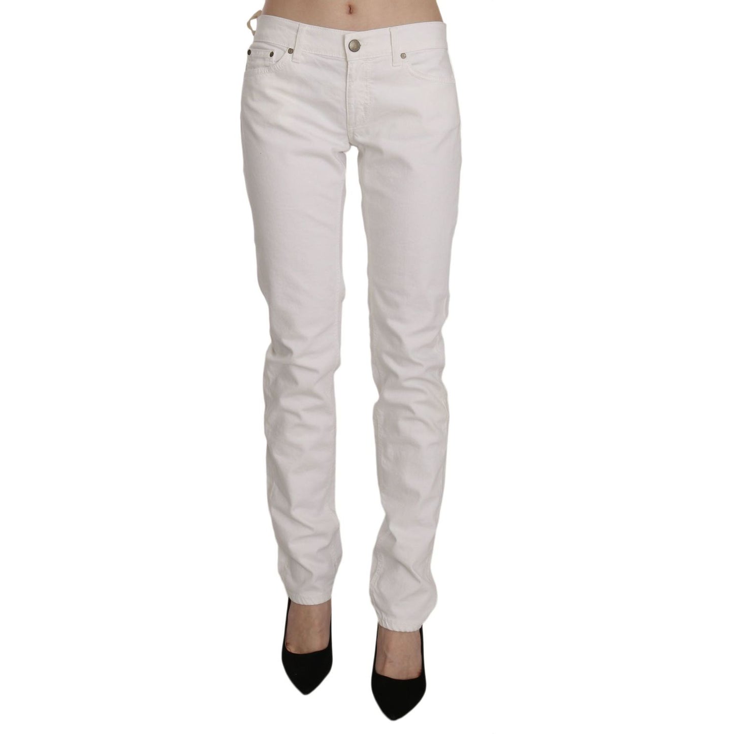 Dondup Chic White Skinny Cotton Blend Pants Dondup