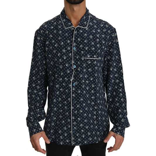 Dolce & Gabbana Silken Elegance: Blue Skull Print Lounge Shirt Dolce & Gabbana