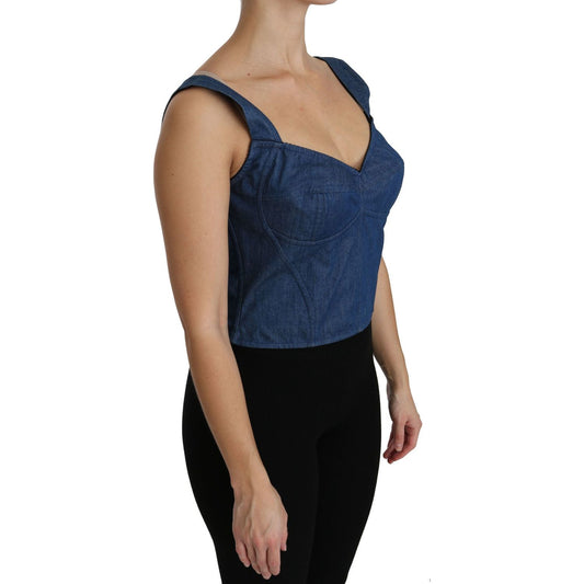 Dolce & Gabbana Elegant Sleeveless Bustier Top in Blue Dolce & Gabbana