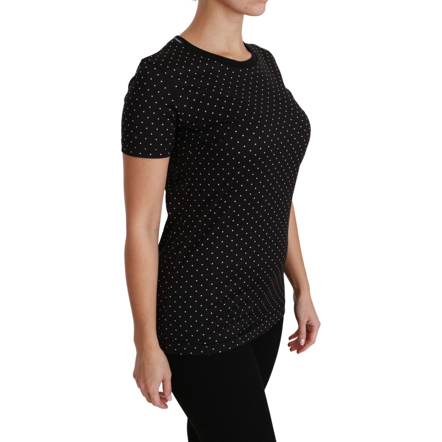 Dolce & Gabbana Chic Black Dotted Crewneck Cotton Tee Dolce & Gabbana