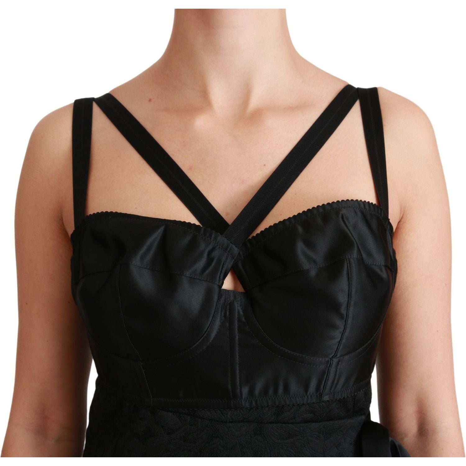 Dolce & Gabbana Black Stretch Satin Jacquard Mini Dress