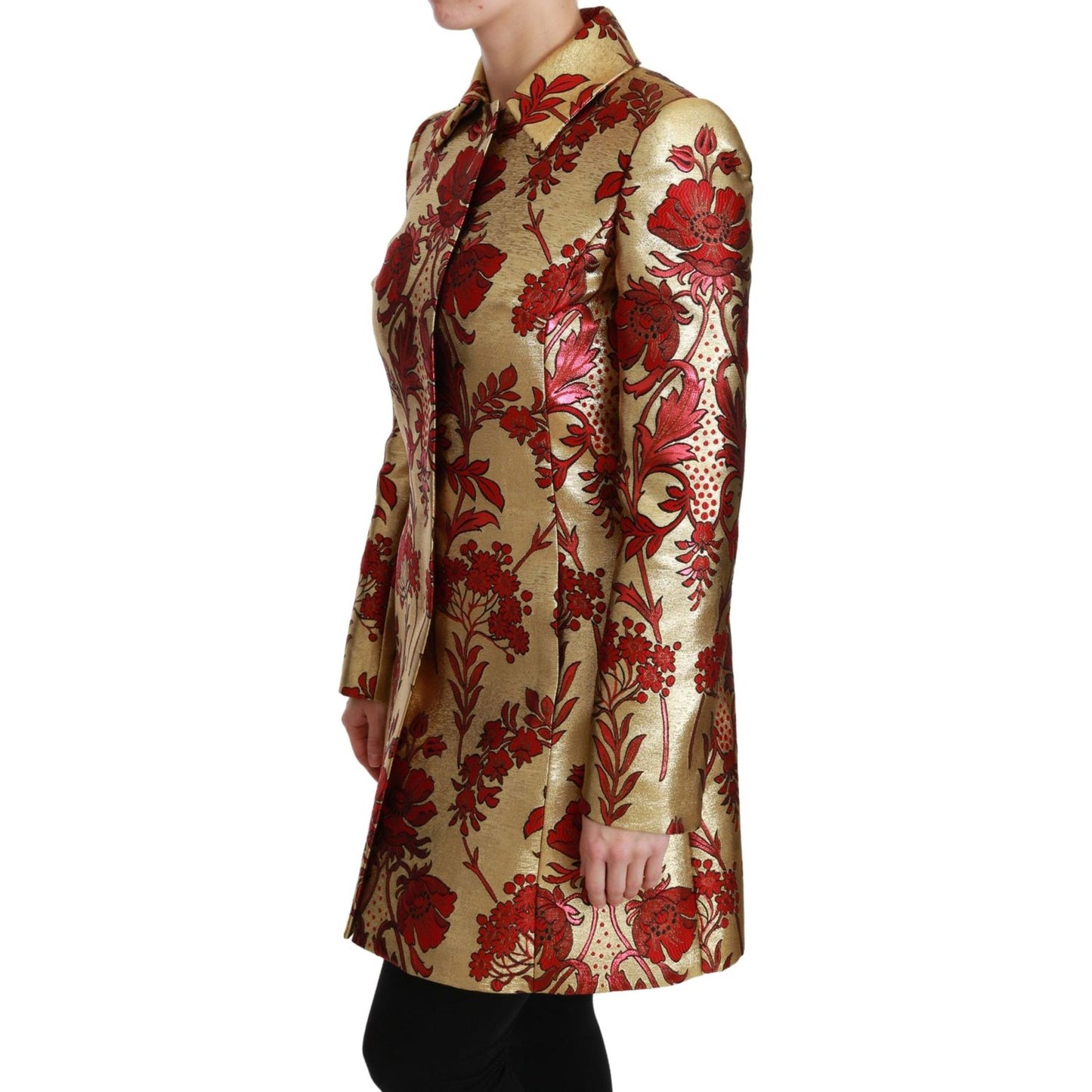 Dolce & Gabbana Elegant Gold Floral Brocade Trench Coat Dolce & Gabbana