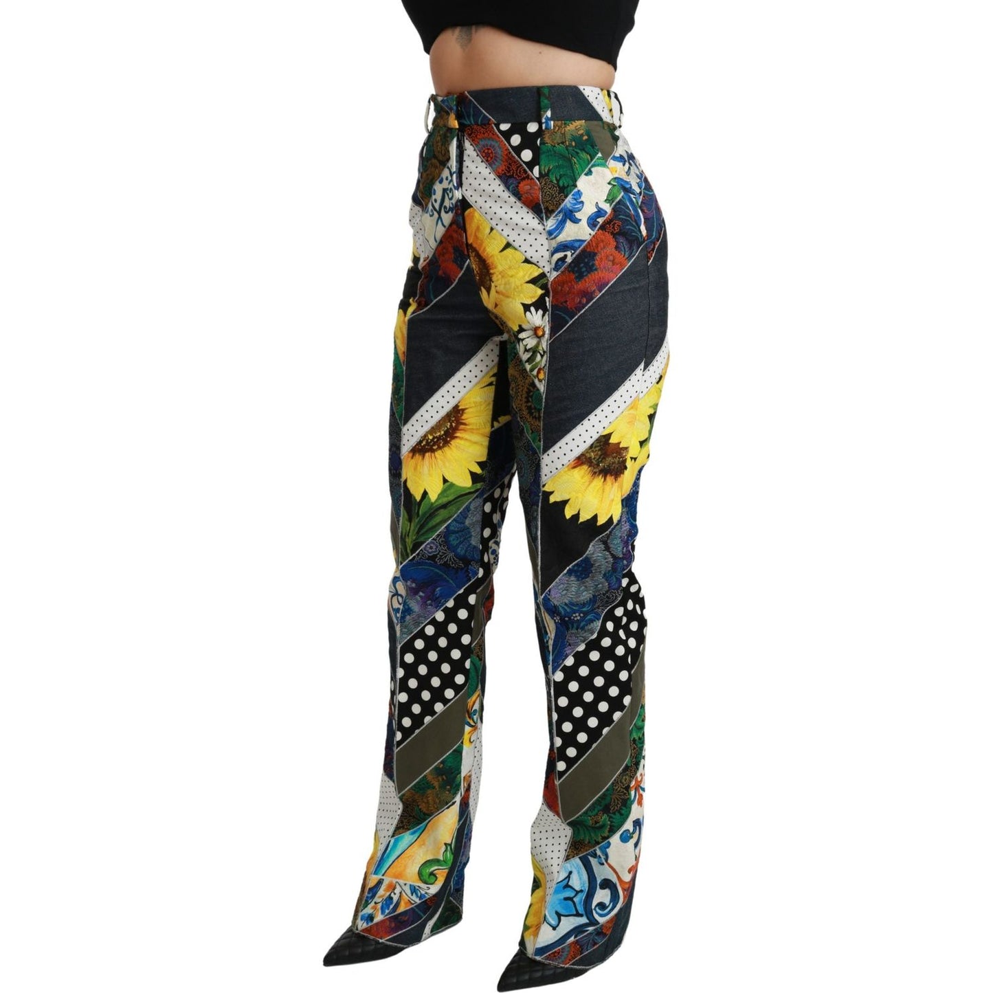 Dolce & Gabbana Multicolor Print High Waist Straight Pants