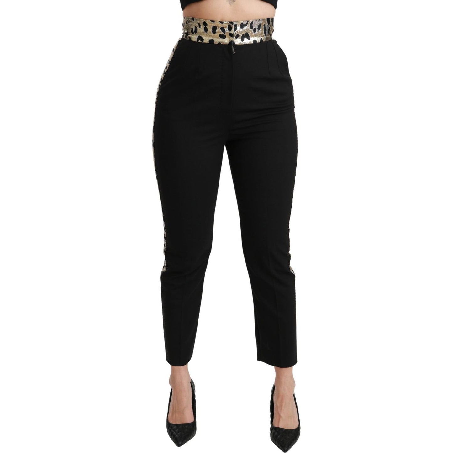 Dolce & Gabbana Gold Leopard Jacquard High Waist Pants Jeans & Pants Dolce & Gabbana