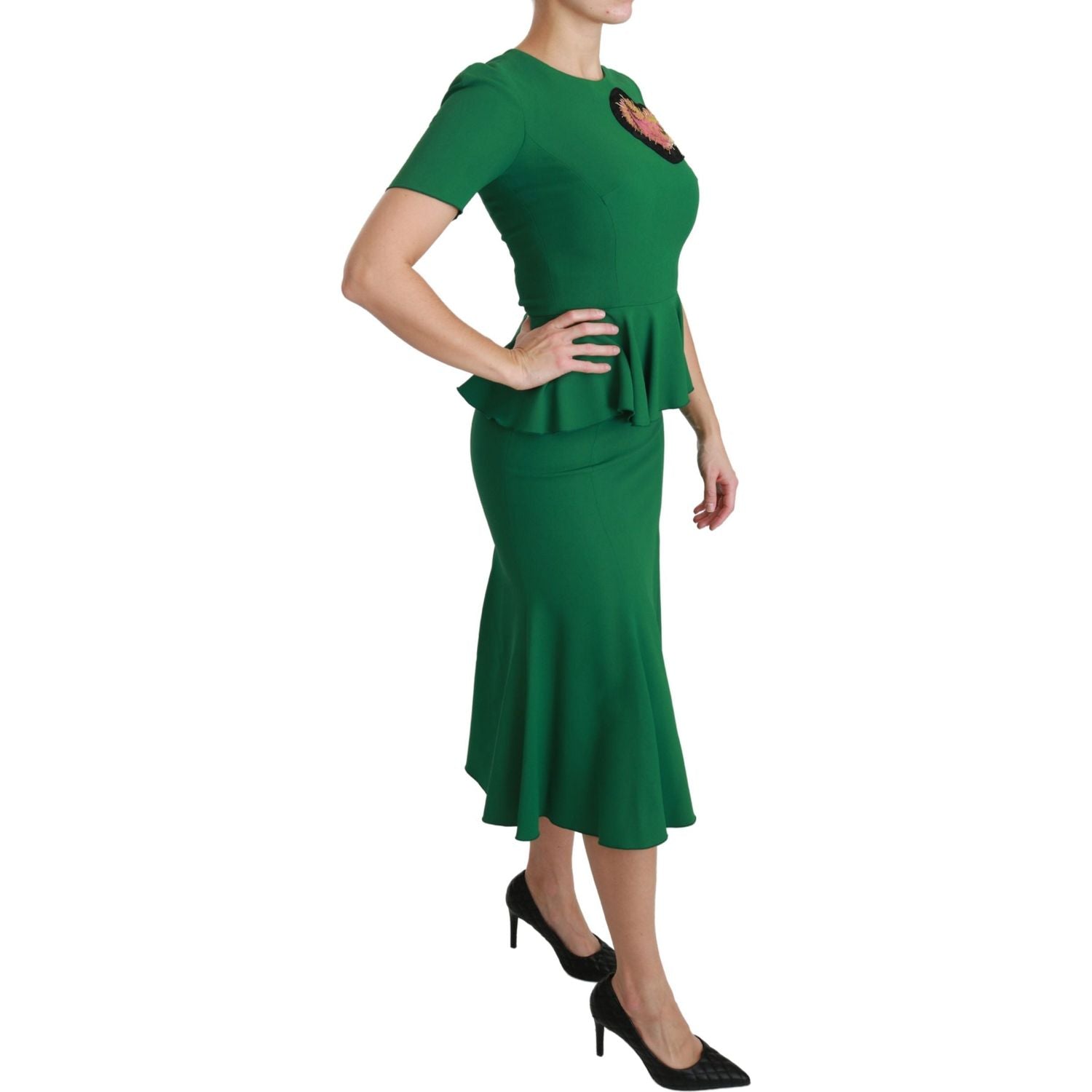 Dolce & Gabbana Green Heart Patch Mermaid Midi Viscose Dress