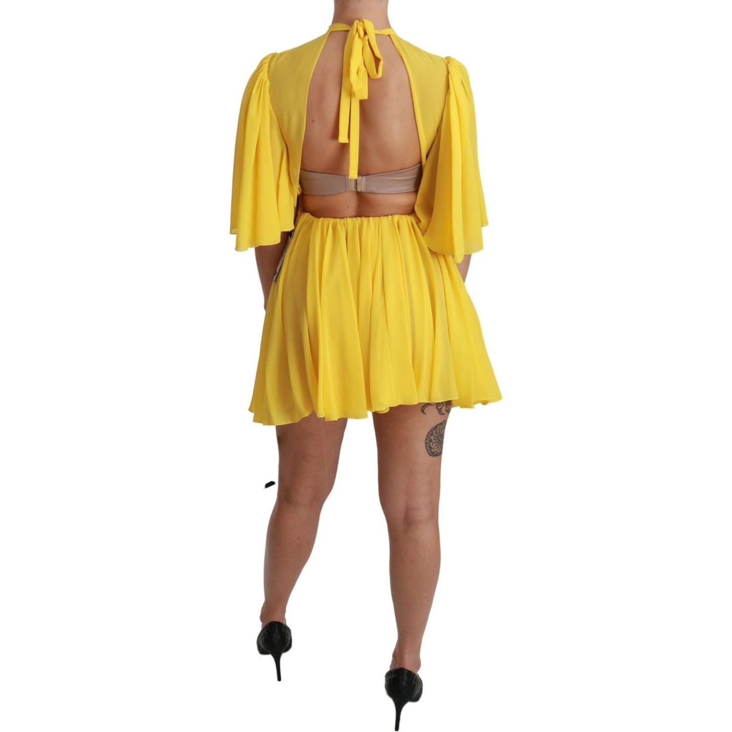 Dolce & Gabbana Silk Pleated A-line Mini Dress in Sunshine Yellow Dolce & Gabbana