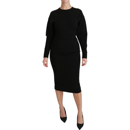 Dolce & Gabbana Black Bodycon Sheath Midi Stretch Dress
