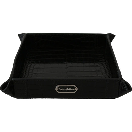 Dolce & Gabbana Elegant Black Exotic Skin Entry Tray Dolce & Gabbana