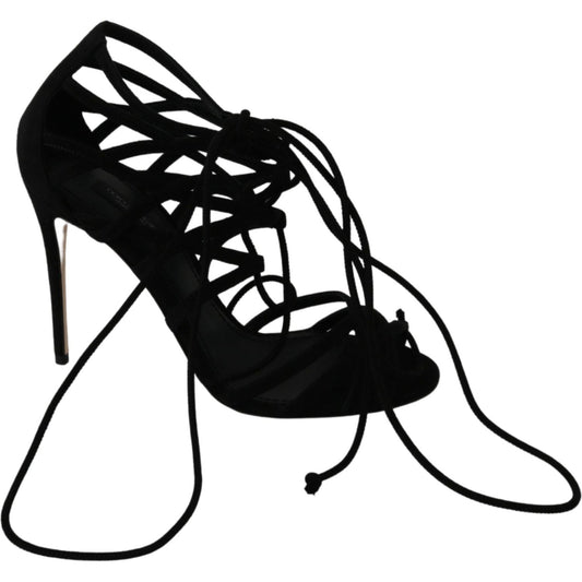 Dolce & Gabbana Black Suede Strap Stilettos Shoes Sandals