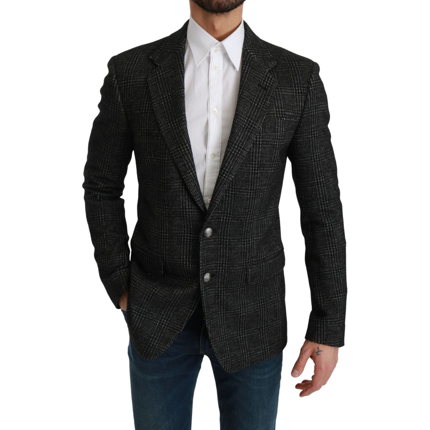 Dolce & Gabbana Elegant Gray Plaid Slim Fit Blazer Dolce & Gabbana