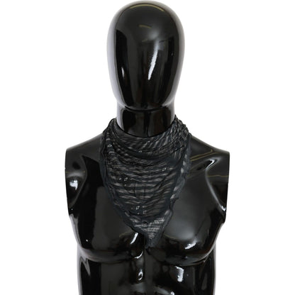Costume National Black Gray Viscose Foulard Branded Scarf