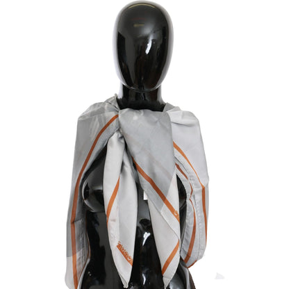 Costume National Gray Red Silk Shawl Foulard Wrap Scarf