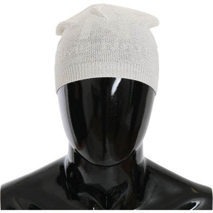 Costume National Beanie White Wool Blend Branded Hat Beanie Hat