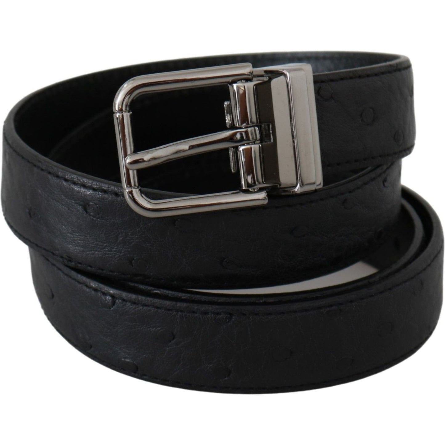 Dolce & Gabbana Black Exotic Skin Pattern Silver Buckle Belt
