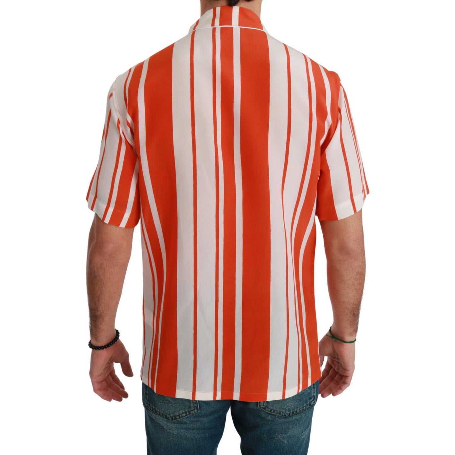 Dolce & Gabbana Elegant Striped Silk Shirt - White & Orange Dolce & Gabbana