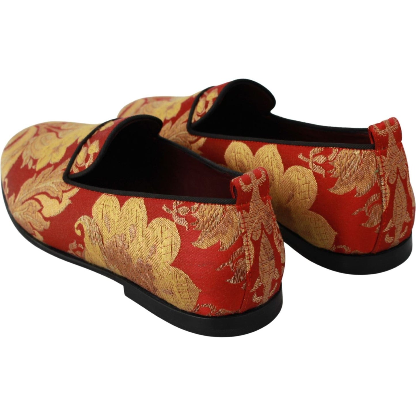 Dolce & Gabbana Red Gold Brocade Slippers Loafers Shoes
