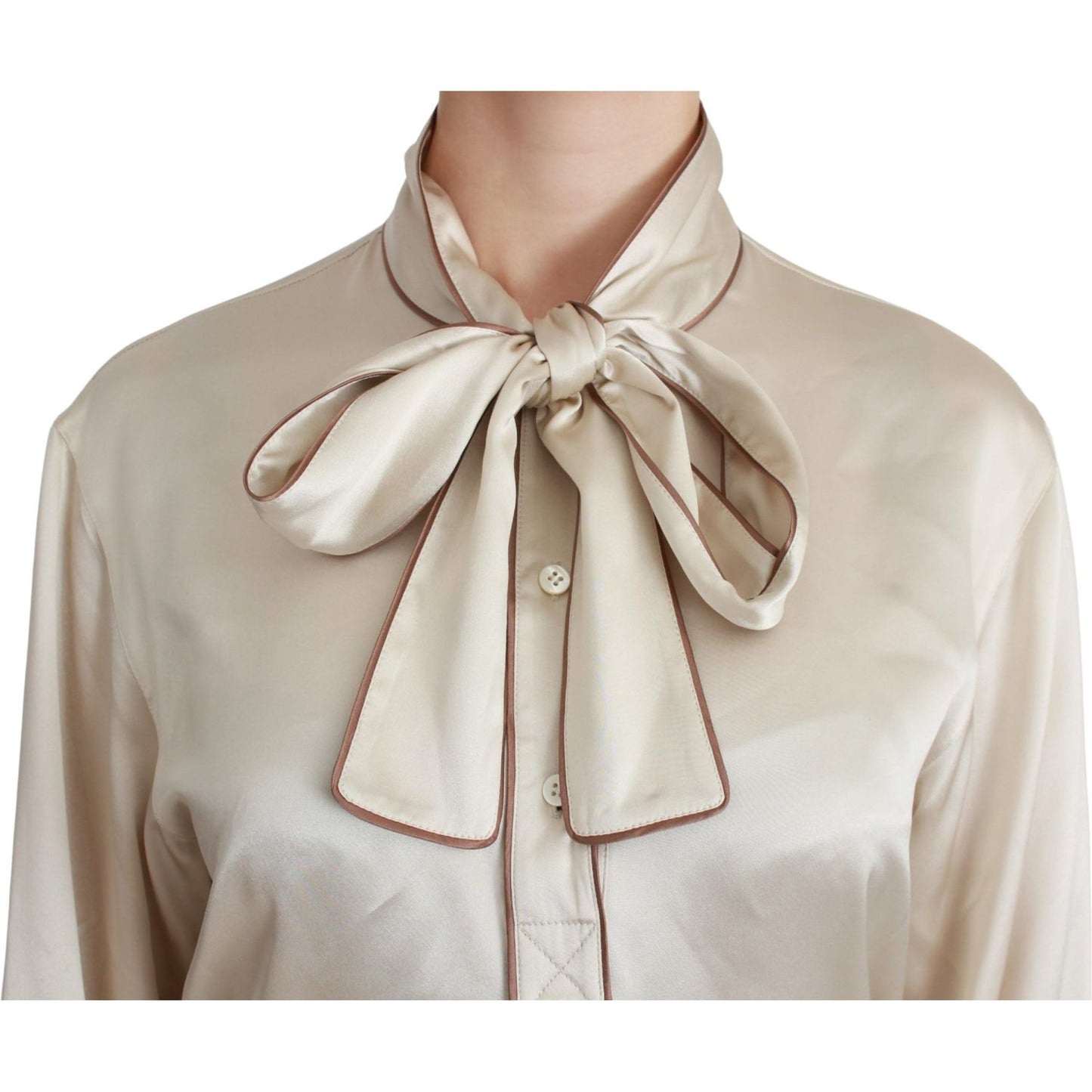 Dolce & Gabbana Elegant Beige Silk Satin Blouse with QUEEN Embroidery Dolce & Gabbana